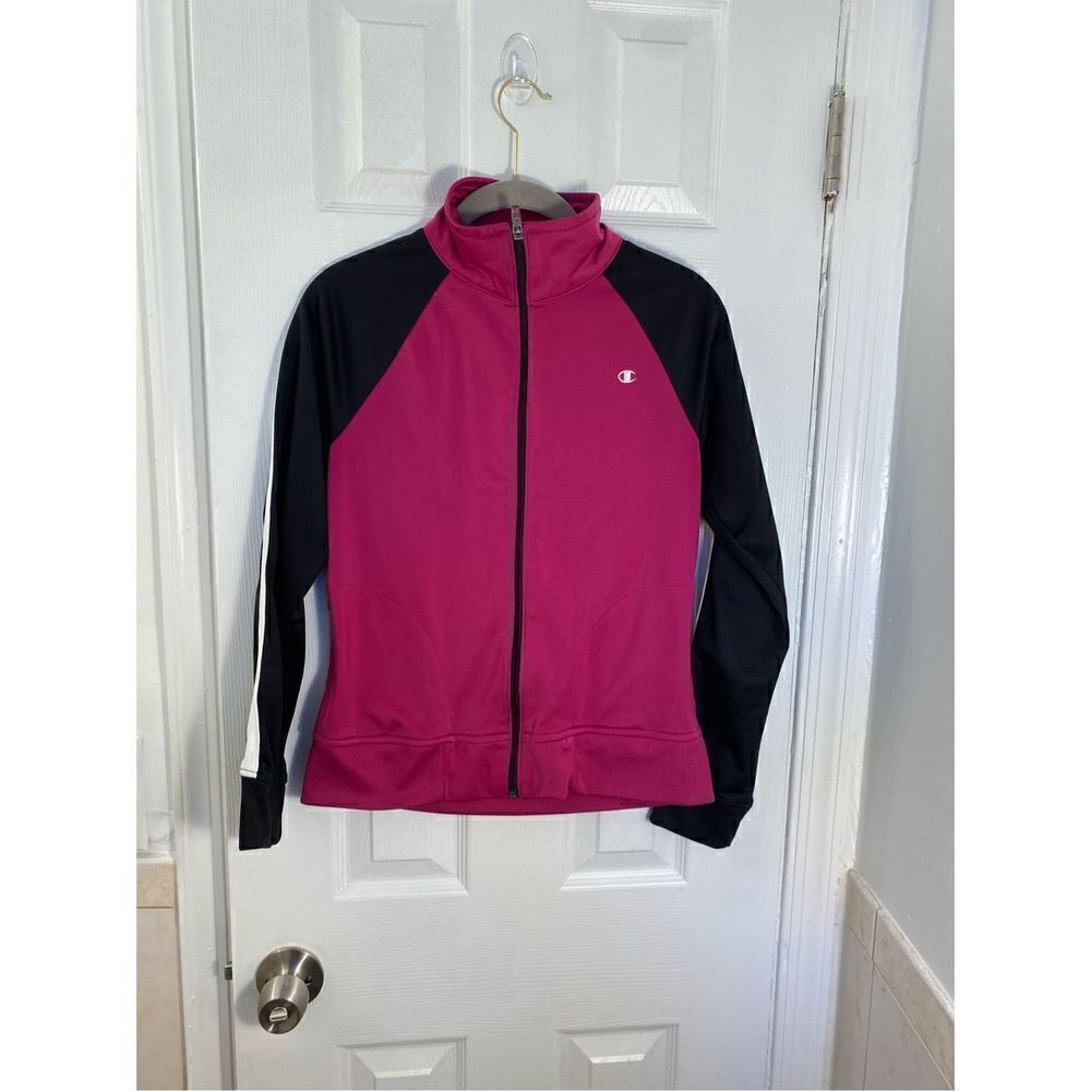Champion raspberry pink and black long sleeve track jacket /sm￼